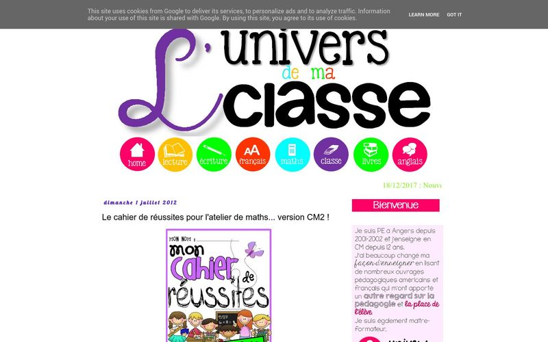 L'univers de ma classe : Le cahier de réussites pour l'atelier de maths... version CM2 !